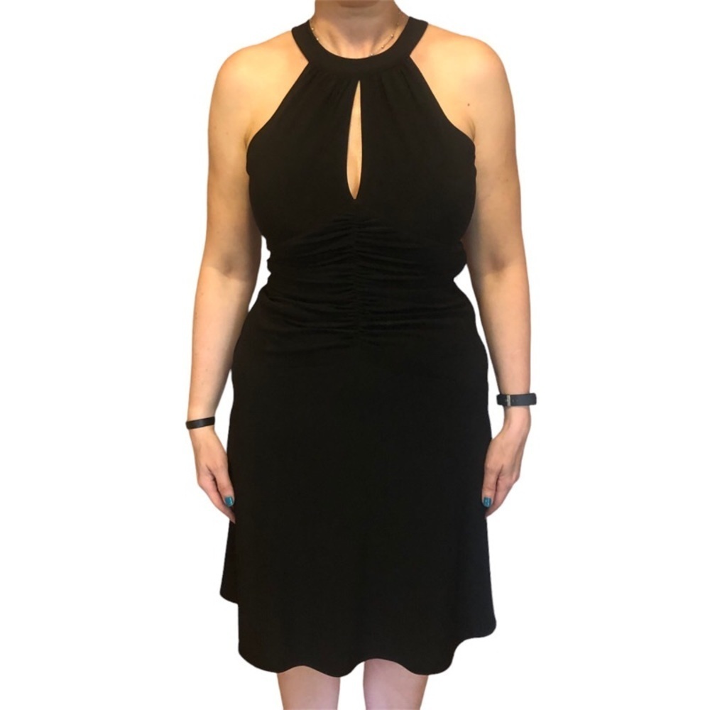 Nine West Ruched Bust Twirly Skirt Black Cocktail Formal Event Dress Sz 4